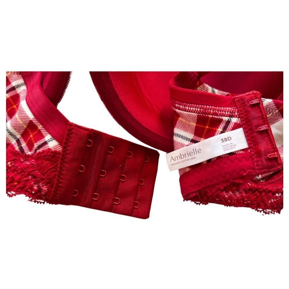 Ambrielle Organic Cotton Demi Classic Racerback Red Plaid Bra Size 38D - Picture 10 of 11